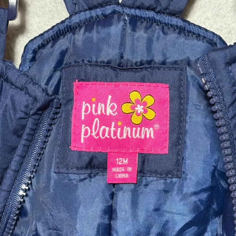 Pink Platinum Snow Bibs Infant Toddler Girls Size 12M Blue
